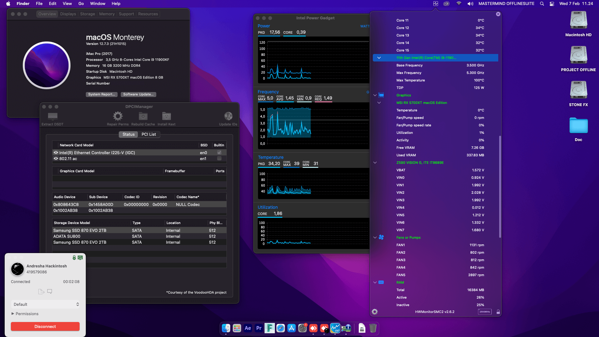 Success Hackintosh macOS Monterey 12.7.3 Build 21H1015 in Gigabyte Z590 Vision G + Intel Core i9 11900KF + MSI RX 5700XT